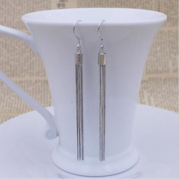 NEW 925 Sterling Silver Tassel Chain Drop Earrings - Picture 2 of 11